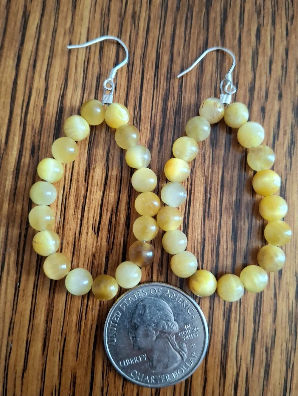Earrings Golden Tigers Eye Beaded Hoop Sterling Silver Handmade